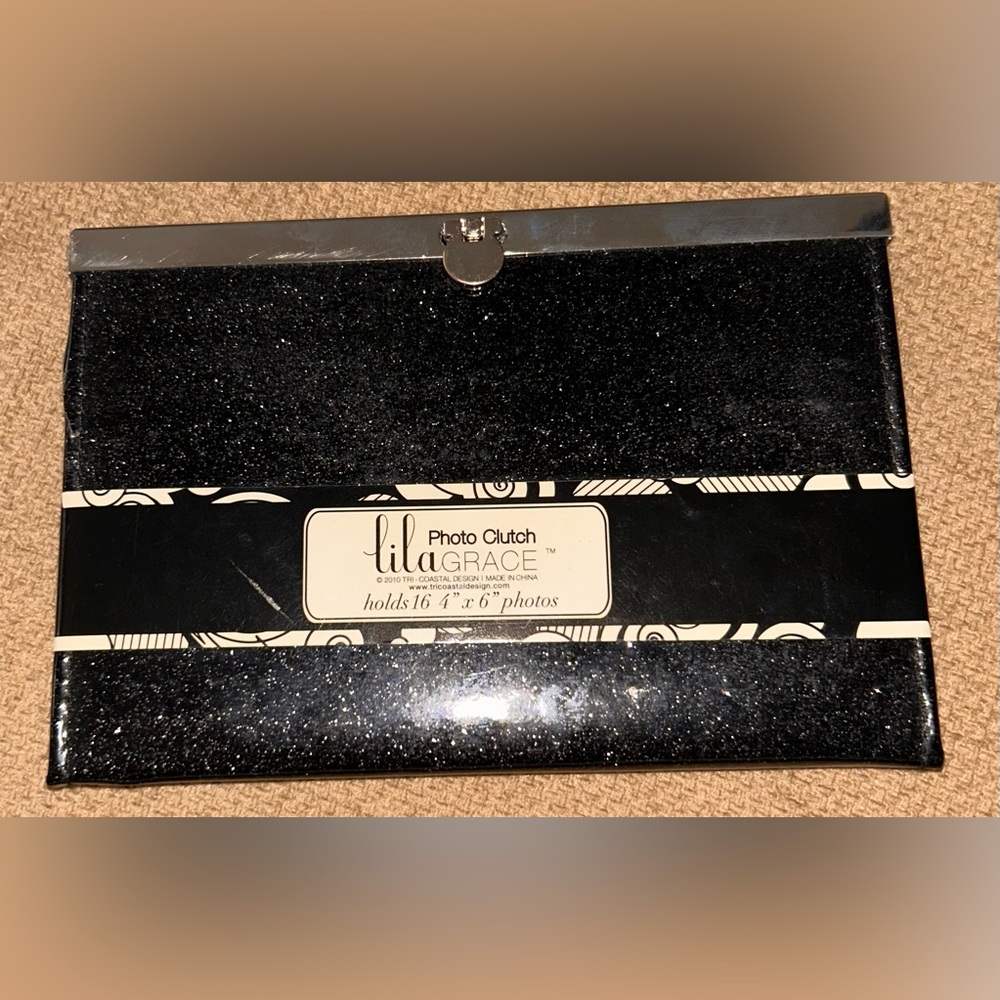 Lila Grace Black Glitter Photo Clutch